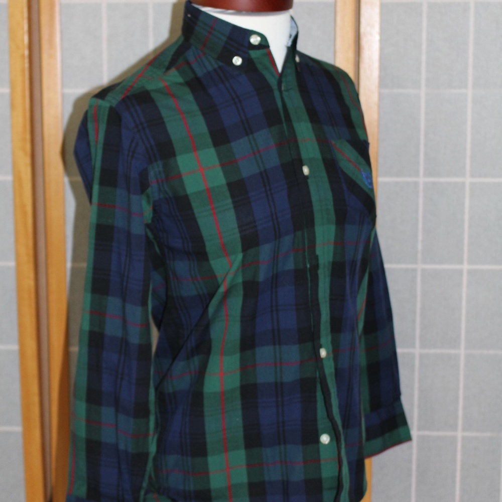 Blue/Green plaid button down - Picture 2 of 4